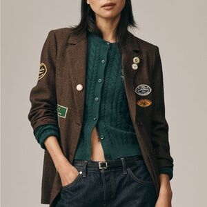 Anthropologie FOUND Oversized Patches Blazer MEDIUM Brown Vintage Collegiate